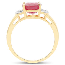 Load image into Gallery viewer, 14K Yellow Gold Plated 4.01 Carat Glass Filled Ruby and White Diamond .925 Sterling Silver Ring
