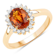 将图片加载到图库查看器，1.87 Carat Genuine Spessartite Garnet and White Diamond 14K Yellow Gold Ring
