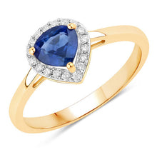 将图片加载到图库查看器，0.73 Carat Genuine Blue Sapphire and White Diamond 14K Yellow Gold Ring
