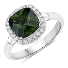 Load image into Gallery viewer, 2.64 Carat Genuine Green Tourmaline and White Diamond 14K White Gold Ring
