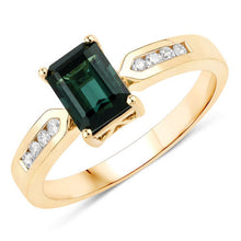 Load image into Gallery viewer, 1.19 Carat Genuine Green Tourmaline and White Diamond 14K Yellow Gold Ring
