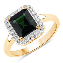 Load image into Gallery viewer, 3.02 Carat Genuine Green Tourmaline and White Diamond 14K Yellow Gold Ring
