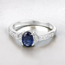 将图片加载到图库查看器，1.05 Carat Genuine Blue Sapphire and White Diamond 10K White Gold Ring
