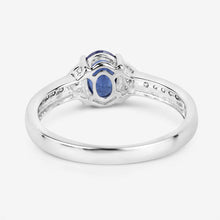 将图片加载到图库查看器，1.05 Carat Genuine Blue Sapphire and White Diamond 10K White Gold Ring
