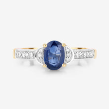 Load image into Gallery viewer, 1.05 Carat Genuine Blue Sapphire and White Diamond 10K Yellow Gold Ring
