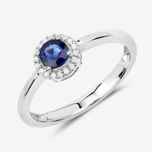将图片加载到图库查看器，0.52 Carat Genuine Blue Sapphire and White Diamond 14K White Gold Ring
