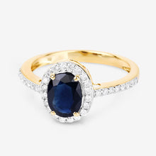 Load image into Gallery viewer, 1.82 Carat Genuine Blue Sapphire and White Diamond 14K Yellow Gold Ring

