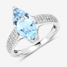Load image into Gallery viewer, 2.09 Carat Genuine Aquamarine and White Diamond 14K White Gold Ring
