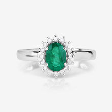 将图片加载到图库查看器，0.86 Carat Genuine Zambian Emerald and White Diamond 14K White Gold Ring
