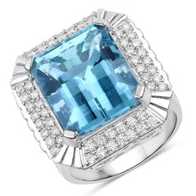将图片加载到图库查看器，13.924 Carat Genuine Aquamarine and White Diamond 14K White Gold Ring
