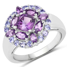 Load image into Gallery viewer, 2.19 Carat Genuine Amethyst and Tanzanite .925 Sterling Silver Ring
