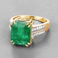 将图片加载到图库查看器，IGI Certified 8.49 Carat Genuine Zambian Emerald and White Diamond 14K Yellow Gold Ring
