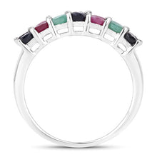 Load image into Gallery viewer, "3.40 Carat Genuine Emerald, Ruby and Black Sapphire .925 Sterling Silver Ring
