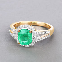 将图片加载到图库查看器，1.65 Carat Genuine Ethiopian Emerald and White Diamond 14K Yellow Gold Ring
