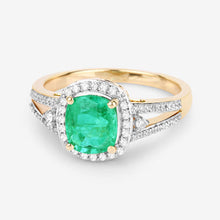 将图片加载到图库查看器，1.65 Carat Genuine Ethiopian Emerald and White Diamond 14K Yellow Gold Ring
