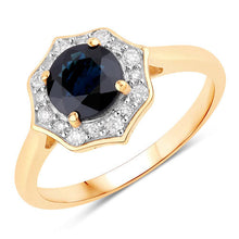 Load image into Gallery viewer, 1.34 Carat Genuine Blue Sapphire and White Diamond 10K Yellow Gold Ring
