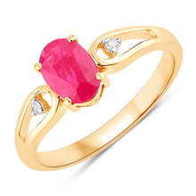 将图片加载到图库查看器，0.95 Carat Genuine Ruby and White Diamond 14K Yellow Gold Ring
