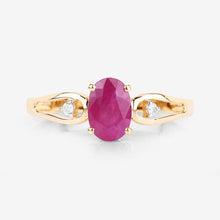将图片加载到图库查看器，0.95 Carat Genuine Ruby and White Diamond 14K Yellow Gold Ring
