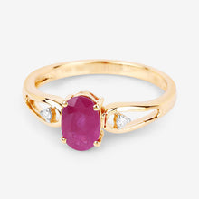 将图片加载到图库查看器，0.95 Carat Genuine Ruby and White Diamond 14K Yellow Gold Ring
