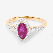 将图片加载到图库查看器，0.96 Carat Genuine Ruby and White Diamond 14K Yellow Gold Ring
