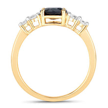 将图片加载到图库查看器，1.38 Carat Genuine Blue Sapphire and White Diamond 14K Yellow Gold Ring

