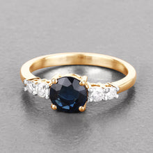 将图片加载到图库查看器，1.38 Carat Genuine Blue Sapphire and White Diamond 14K Yellow Gold Ring
