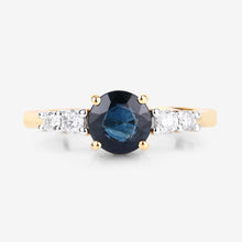 将图片加载到图库查看器，1.38 Carat Genuine Blue Sapphire and White Diamond 14K Yellow Gold Ring
