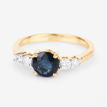 将图片加载到图库查看器，1.38 Carat Genuine Blue Sapphire and White Diamond 14K Yellow Gold Ring
