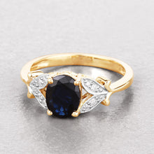 Load image into Gallery viewer, 1.62 Carat Genuine Blue Sapphire and White Diamond 14K Yellow Gold Ring
