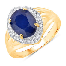 将图片加载到图库查看器，3.31 Carat Genuine Blue Sapphire and White Diamond 14K Yellow Gold Ring
