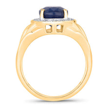 将图片加载到图库查看器，3.31 Carat Genuine Blue Sapphire and White Diamond 14K Yellow Gold Ring
