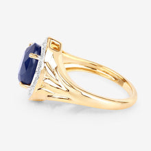 将图片加载到图库查看器，3.31 Carat Genuine Blue Sapphire and White Diamond 14K Yellow Gold Ring
