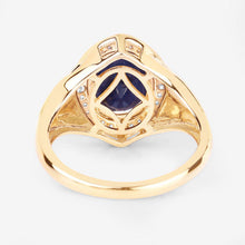 将图片加载到图库查看器，3.31 Carat Genuine Blue Sapphire and White Diamond 14K Yellow Gold Ring
