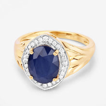 将图片加载到图库查看器，3.31 Carat Genuine Blue Sapphire and White Diamond 14K Yellow Gold Ring
