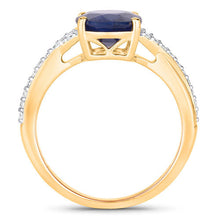 Load image into Gallery viewer, 3.28 Carat Genuine Blue Sapphire and White Diamond 14K Yellow Gold Ring
