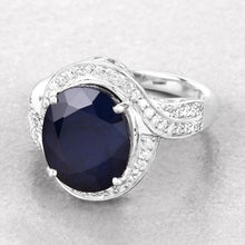 Load image into Gallery viewer, 6.52 Carat Genuine Blue Sapphire and White Diamond 14K White Gold Ring
