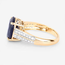 Load image into Gallery viewer, 6.49 Carat Genuine Blue Sapphire and White Diamond 14K Yellow Gold Ring
