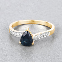 Load image into Gallery viewer, 0.89 Carat Genuine Blue Sapphire and White Diamond 14K Yellow Gold Ring
