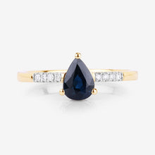 Load image into Gallery viewer, 0.86 Carat Genuine Blue Sapphire and White Diamond 14K Yellow Gold Ring
