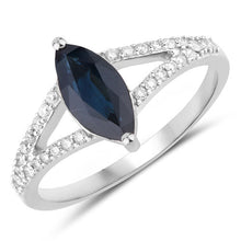 Load image into Gallery viewer, 1.49 Carat Genuine Blue Sapphire and White Diamond 14K White Gold Ring
