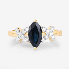Load image into Gallery viewer, 1.50 Carat Genuine Blue Sapphire and White Diamond 14K Yellow Gold Ring
