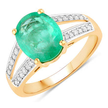 将图片加载到图库查看器，2.29 Carat Genuine Zambian Emerald and White Diamond 14K Yellow Gold Ring
