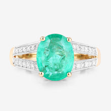 将图片加载到图库查看器，2.29 Carat Genuine Zambian Emerald and White Diamond 14K Yellow Gold Ring
