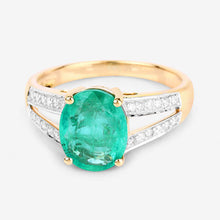 将图片加载到图库查看器，2.29 Carat Genuine Zambian Emerald and White Diamond 14K Yellow Gold Ring
