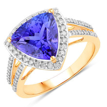 Load image into Gallery viewer, 4.10 Carat Genuine Tanzanite and White Diamond 14K Yellow Gold Ring
