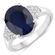 将图片加载到图库查看器，4.46 Carat Genuine Blue Sapphire and White Diamond 14K White Gold Ring
