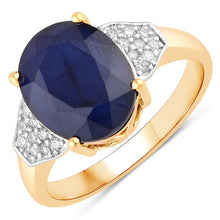 Load image into Gallery viewer, 4.46 Carat Genuine Blue Sapphire and White Diamond 14K Yellow Gold Ring
