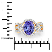 Load image into Gallery viewer, 3.56 Carat Genuine Tanzanite and White Diamond 14K Yellow Gold Ring

