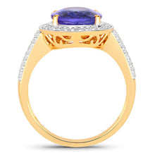 Load image into Gallery viewer, 4.02 Carat Genuine Tanzanite and White Diamond 14K Yellow Gold Ring
