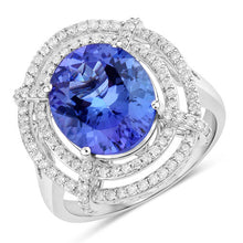 Load image into Gallery viewer, 5.17 Carat Genuine Tanzanite and White Diamond 14K White Gold Ring
